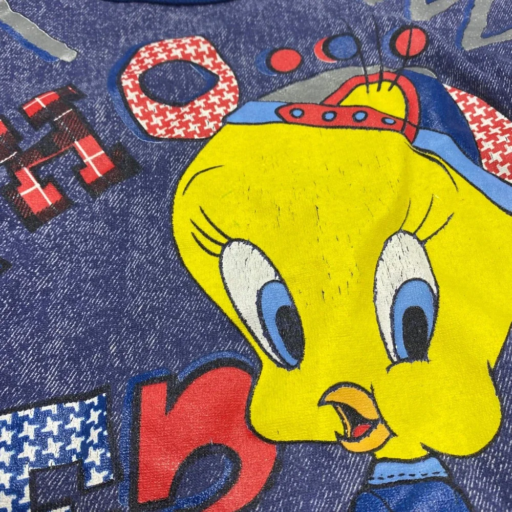 Vintage 1996 Looney Tunes Tweety Bird Who Me Pajama Set Blue Kids 4T USA Made